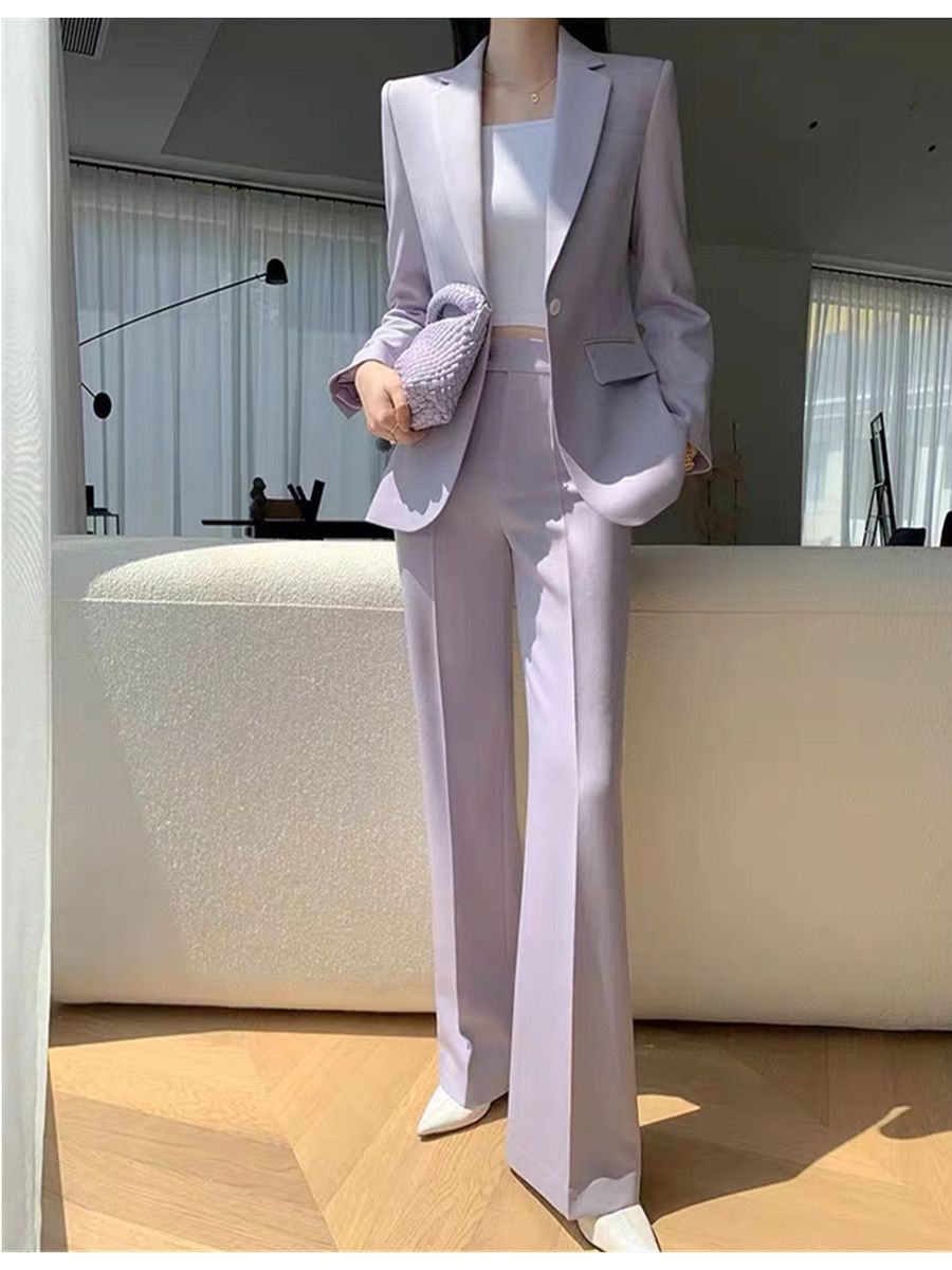 Women'S Fashion Blazer - Fioletowy damski garnitur dwuczęściowy Allingentle, modna