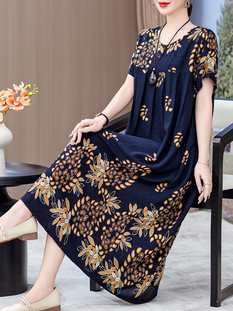 Women Fashion Over 50 - Elegancka sukienka z bawełny i jedwabiu