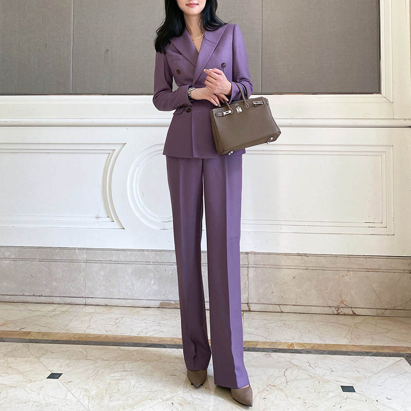 Women'S Fashion Blazer - Allingentle Fioletowy Damski Garnitur Spodniowy 2-częściowy
