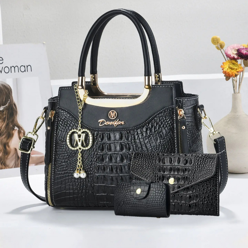 Crossbody Bag Women - Damski zestaw torebek z teksturą krokodyla,
