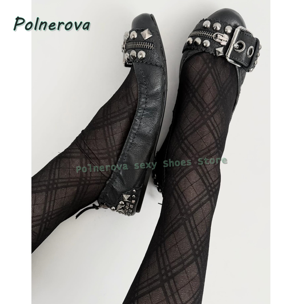 Women'S Fashion Walking Shoes - Buty Mary Jane z nitowaną klamrą,