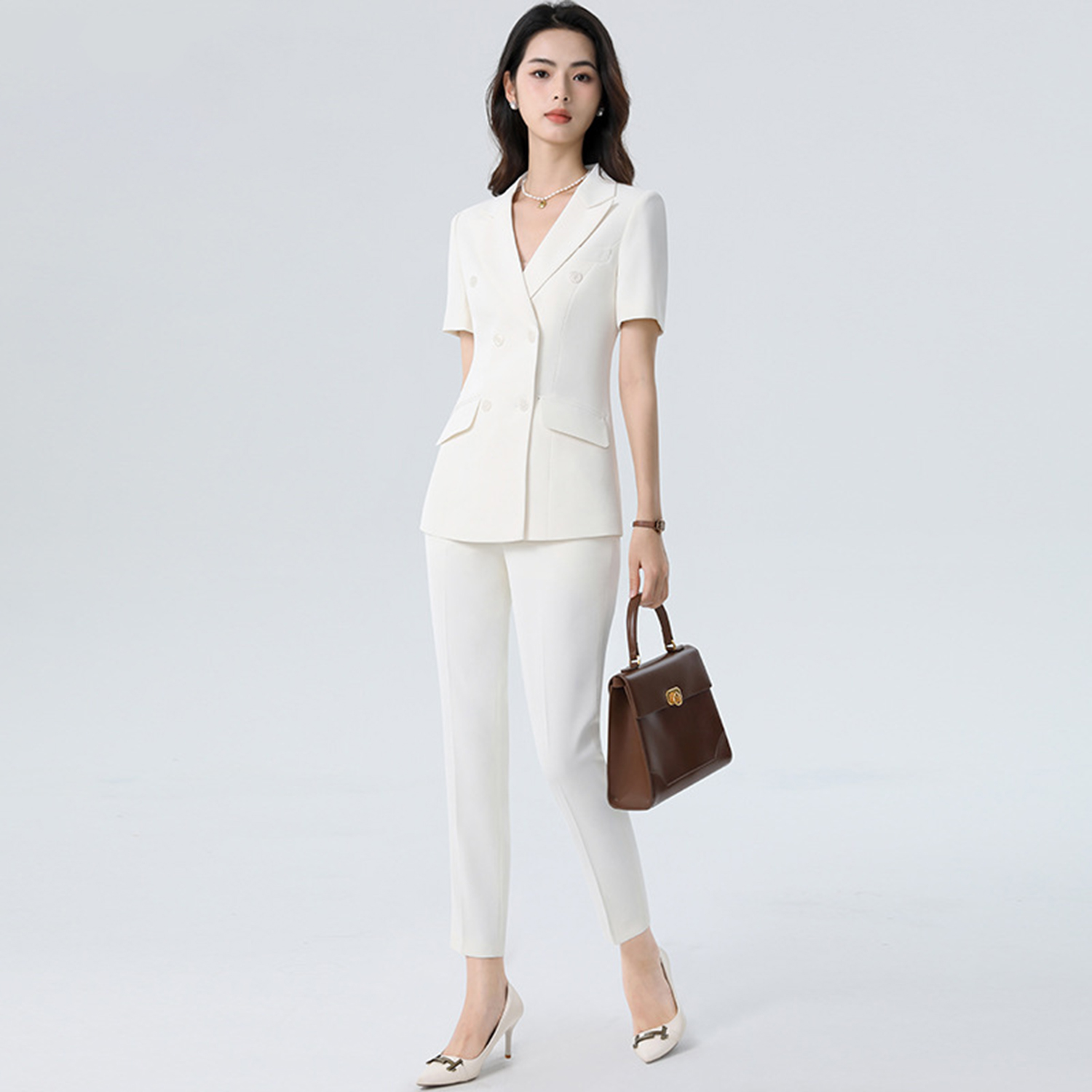 Women'S Fashion Blazer - Damski garnitur Allingentle, biały, dopasowany, dwuczęściowy,